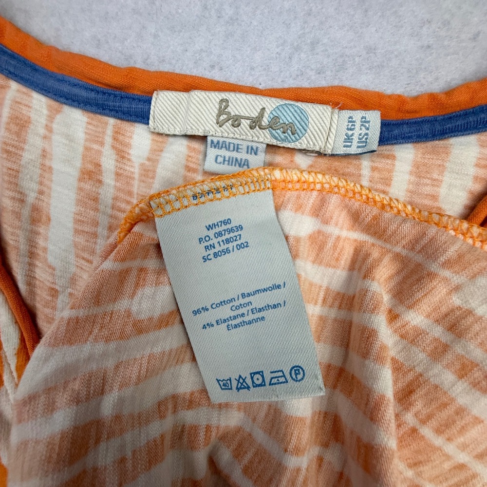 Boden Dress Womens 2P Orange Striped V-Neck Cap Sleeve A-Line Cotton Blend - Picture 7 of 14